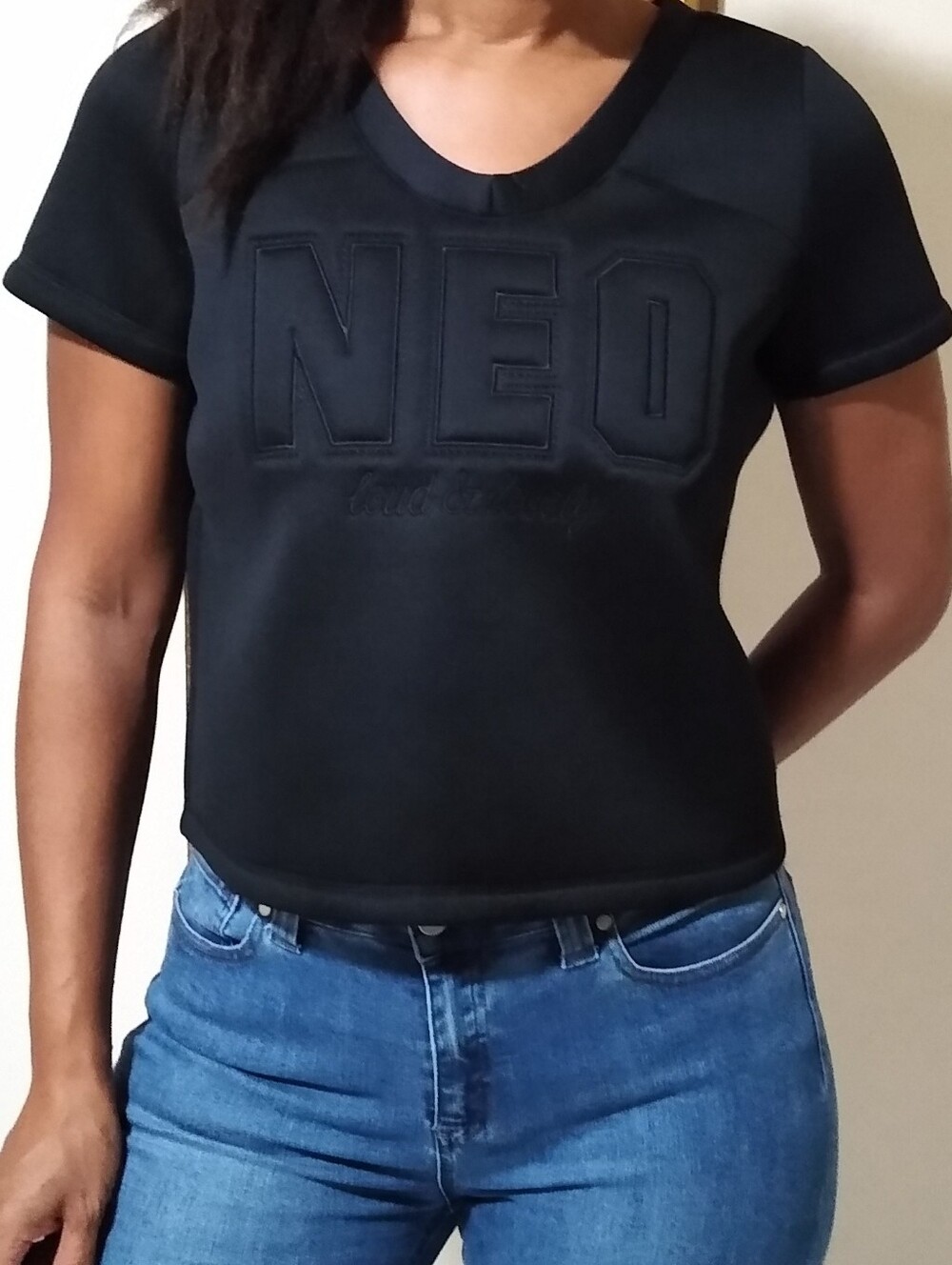 Adidas NEO Black Cropped Sweatshirt with Embossed Logo